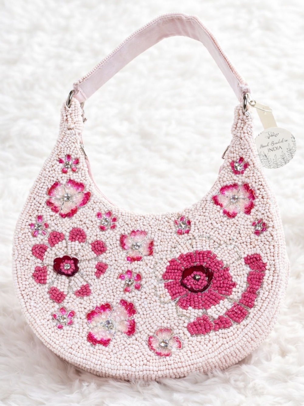 NWT Pink Beaded Floral Shoulder Bag Y2K Coquette Cottagecore TikTok Viral Purse